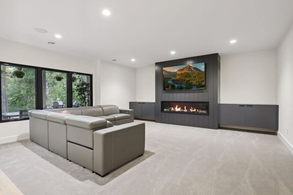 Modern living room with fireplace and sectional sofa