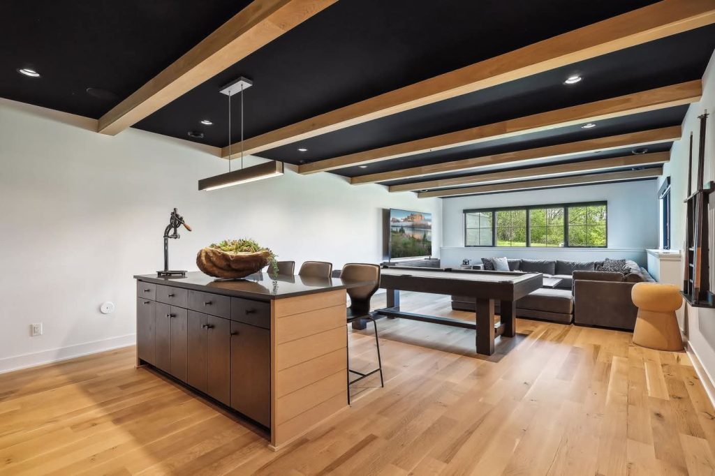 Modern open-concept living room with kitchen island